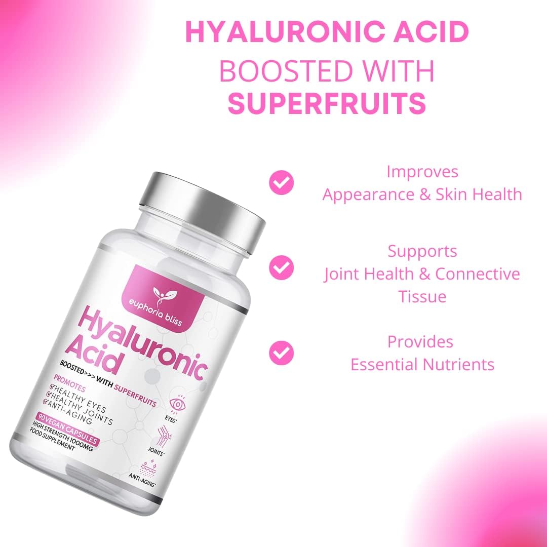Hyaluronic Acid 1000mg Complex, 90 Capsules, High Strength, Infused with Superfruits